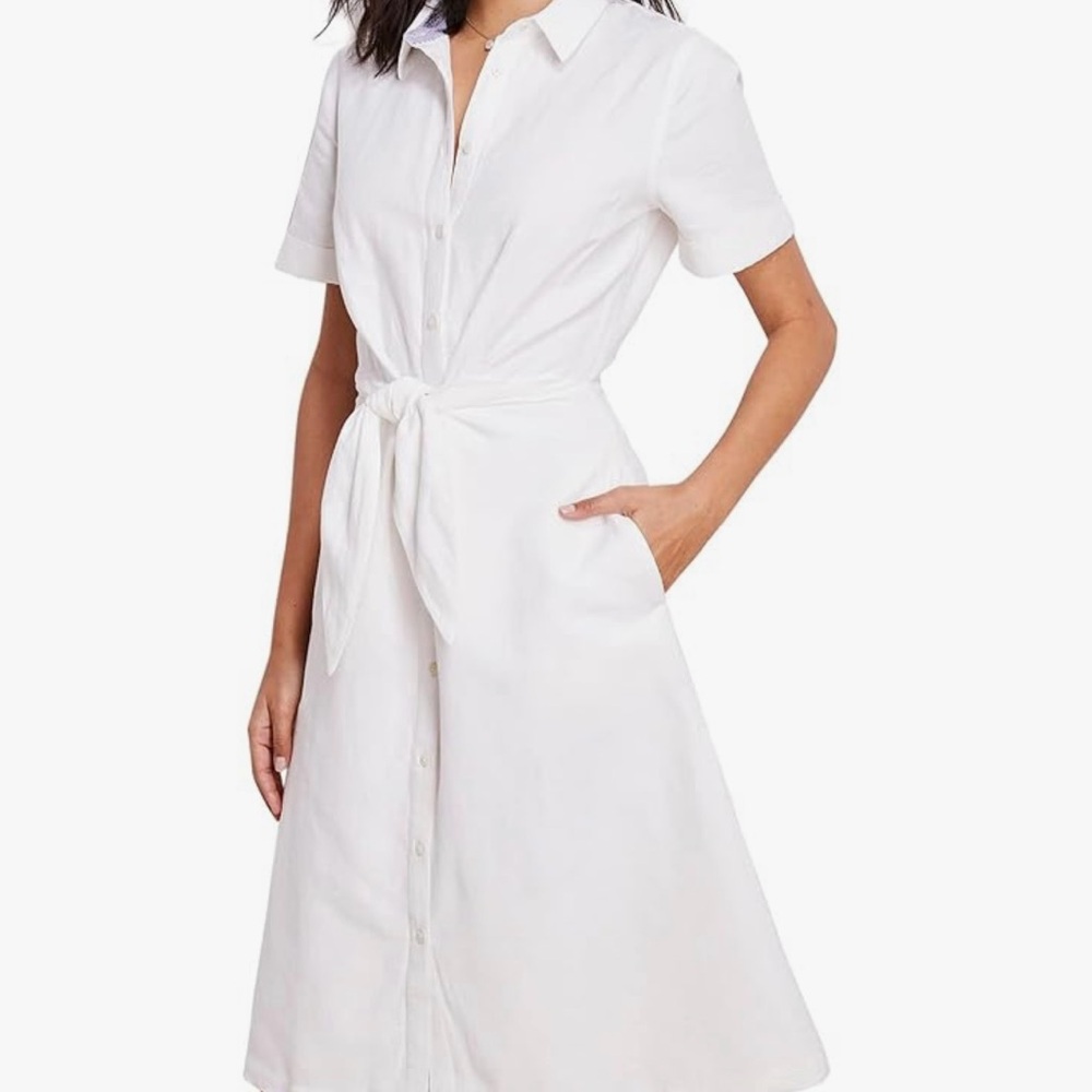 Vineyard Vines White Westerly Tie Front Linen Blend Button Down Dress Size 6